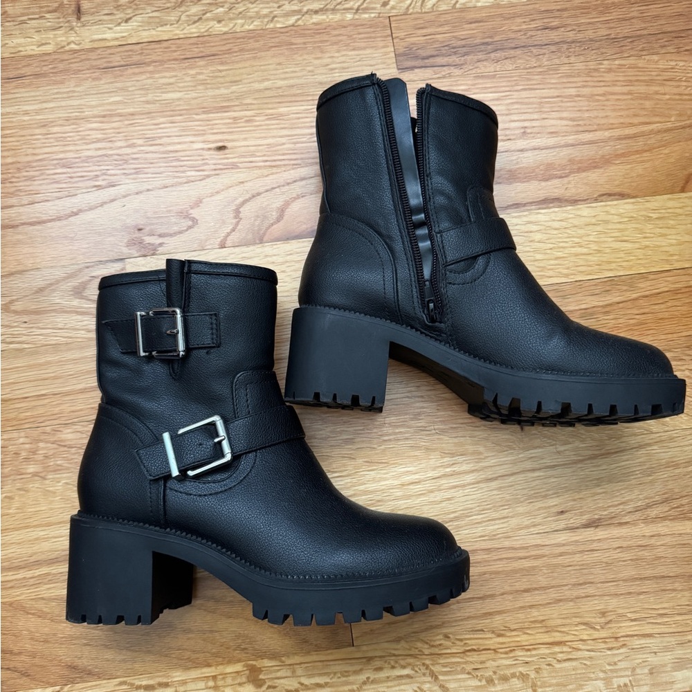 Mix No. 6 Black Combat Boots with Chunky Heel